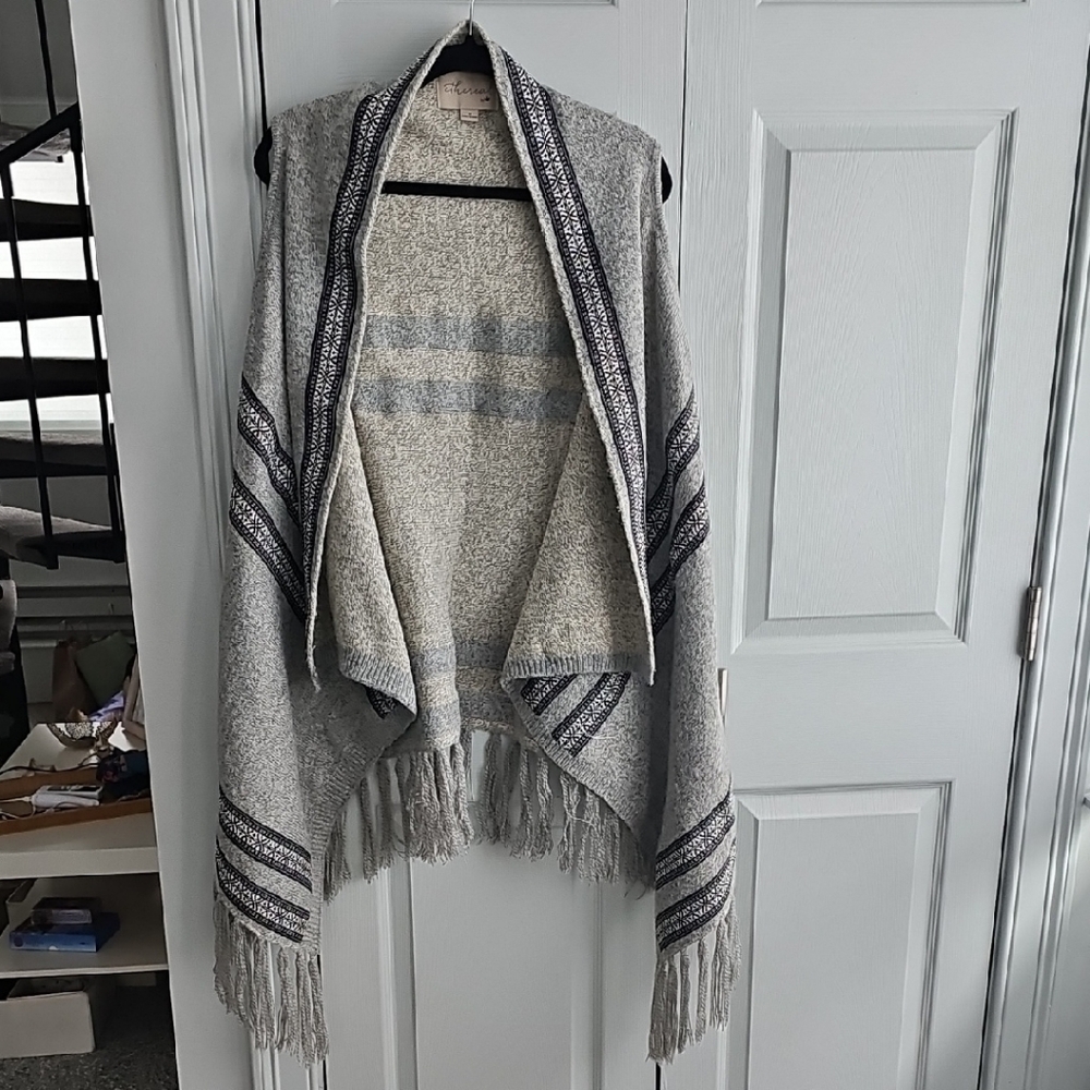 Gray Fringe Cardigan Sweater